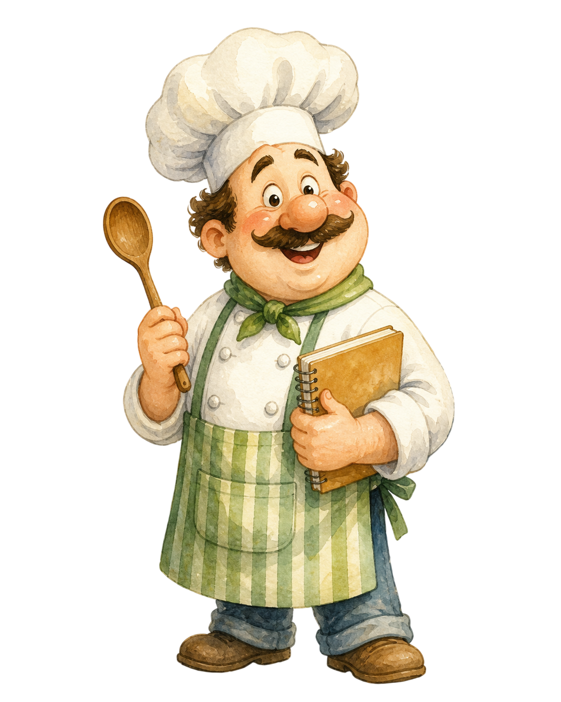 Chef de acuarela sonriendo con una libreta de recetas